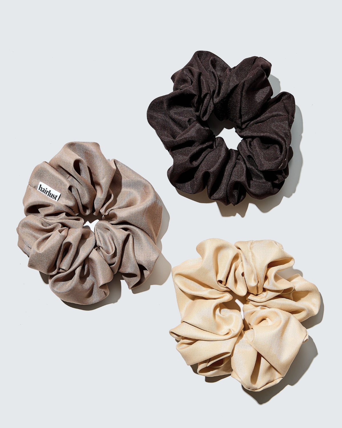 Satin Silk Scrunchies, XXL, 3-Pack, Coffee