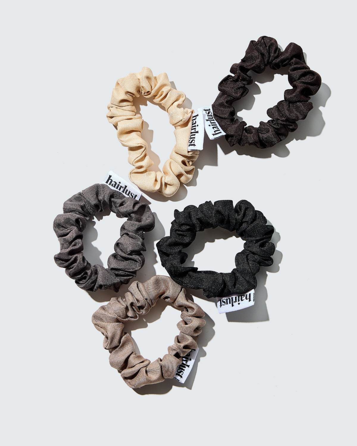 Satin Silk Scrunchies, Small, 5-Pack, Coffee